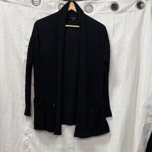 Lafayette 148 New York Black Ribbed Cardigan 100% Cotton